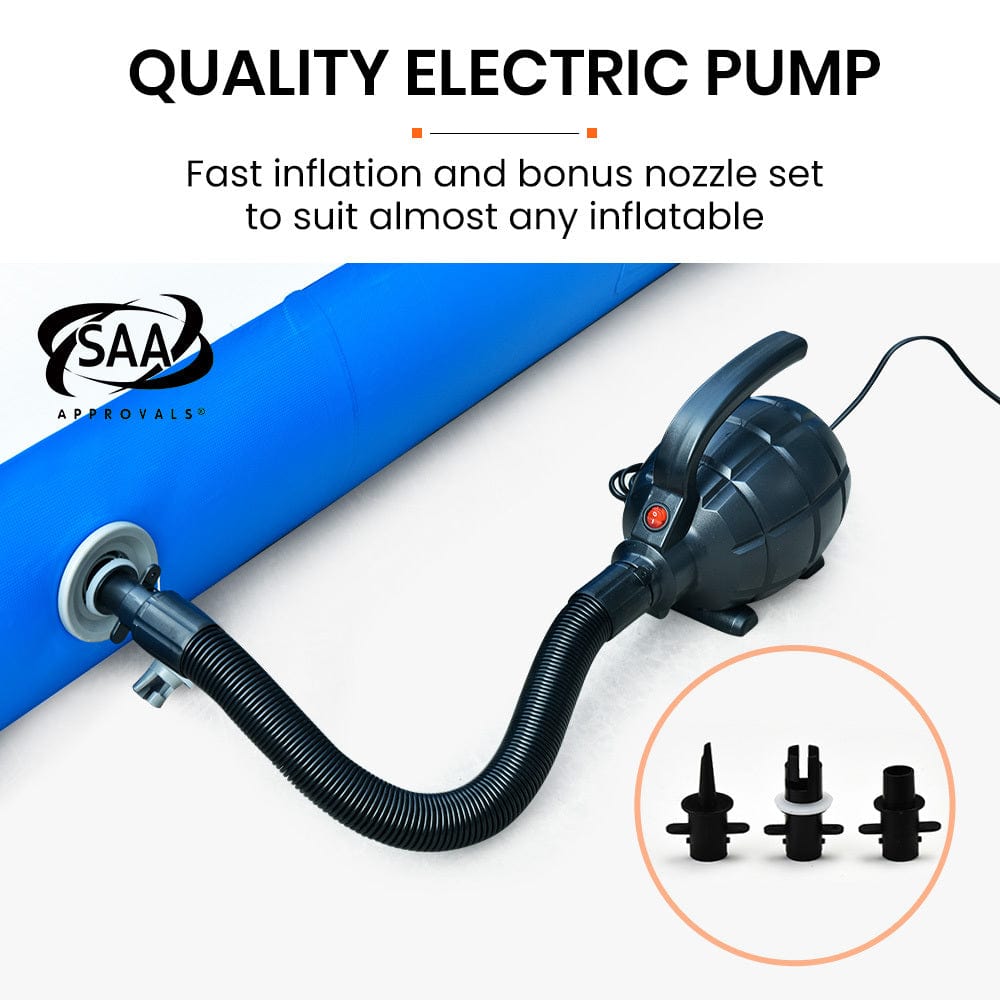 PROFLEX 300x100x10cm Inflatable Air Track Mat Tumbling Gymnastics, Blue &amp; White, with Electric Pump