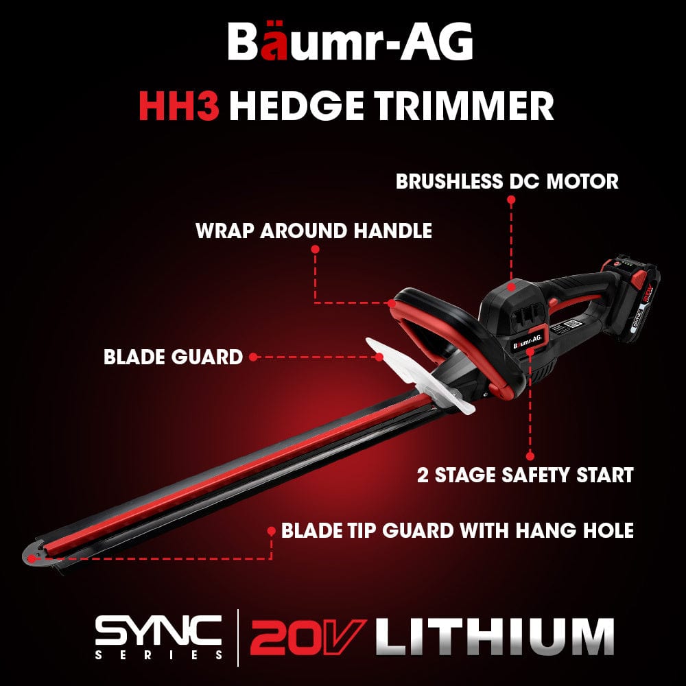 BAUMR-AG 20V Cordless Electric Hedge Trimmer Shrub Cutter with Rechargeable Battery &amp; Charger Kit