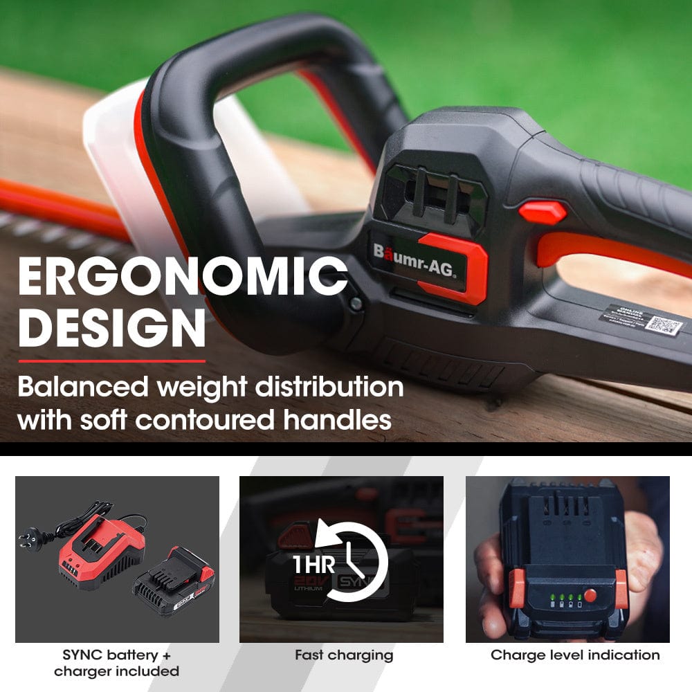 BAUMR-AG 20V Cordless Electric Hedge Trimmer Shrub Cutter with Rechargeable Battery &amp; Charger Kit