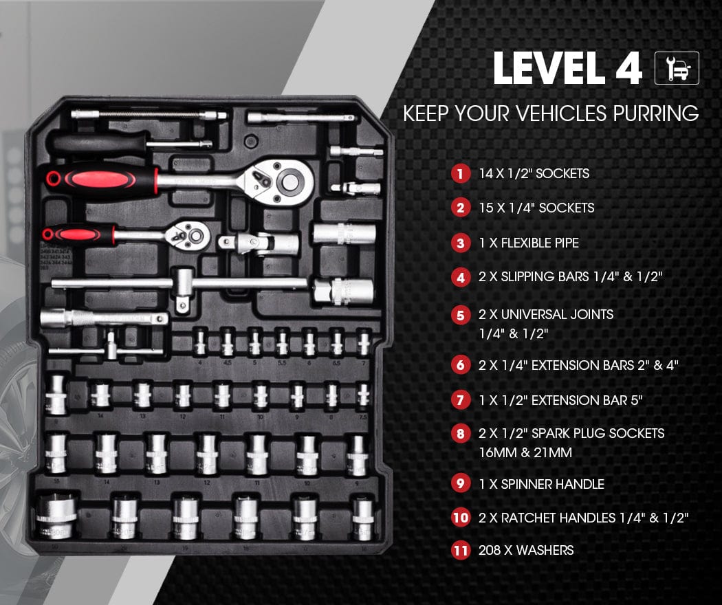 BULLET 925PC Tool Box On Wheels Kit Trolley Mobile Handle Toolbox Set Storage