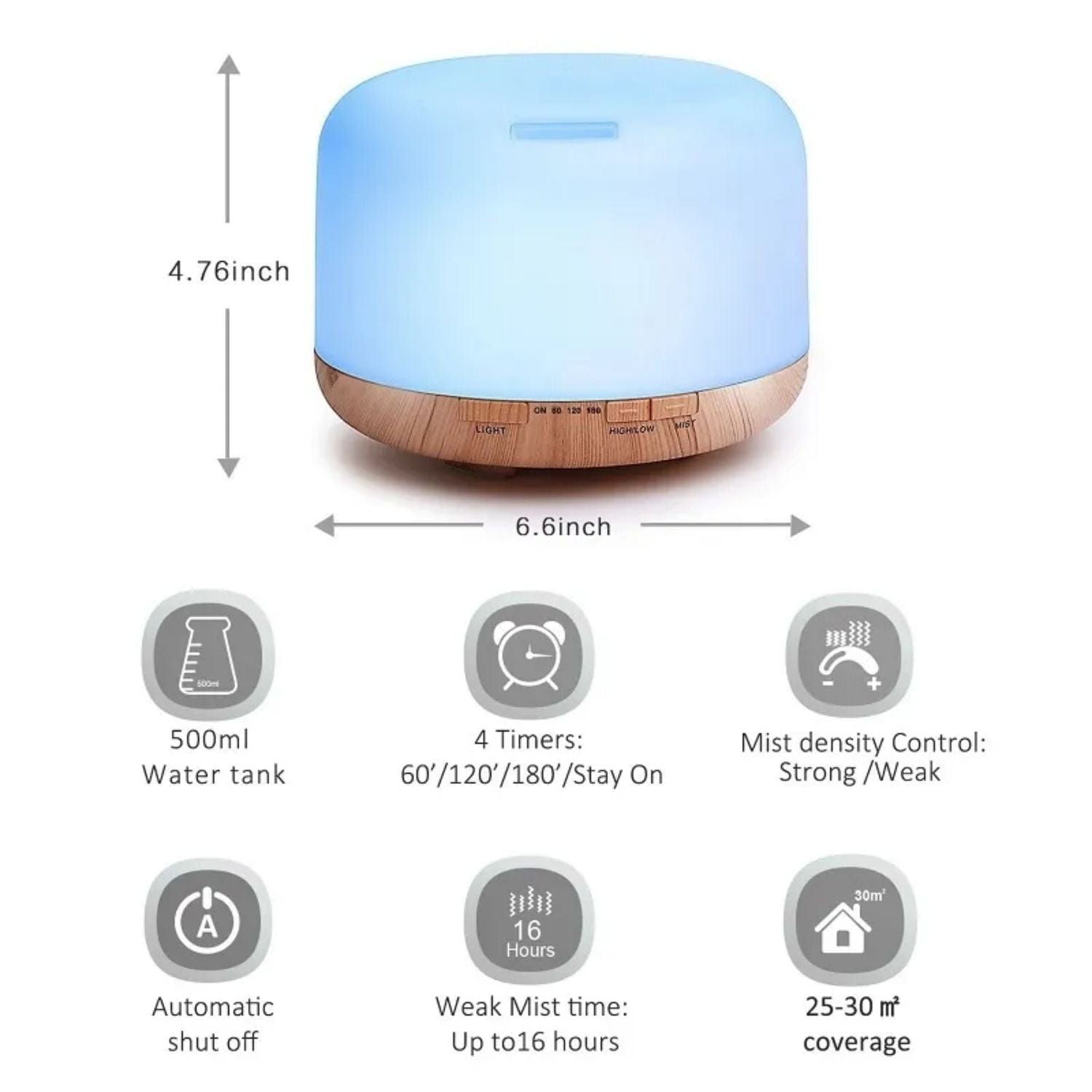 GOMINIMO 5 in1 LED Aromatherapy Essential Oil Diffuser 500ml (Wood Base)