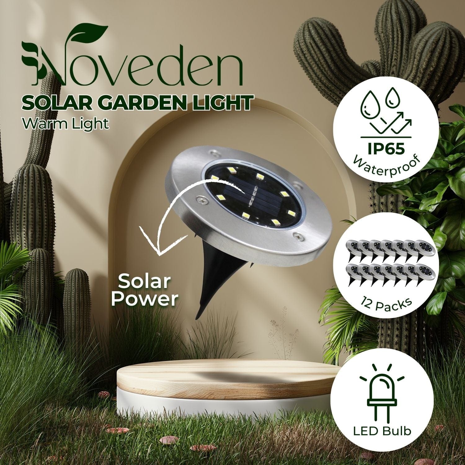 NOVEDEN 12 Pack Waterproof Solar LED Light (White) NE-SL-107-ZL