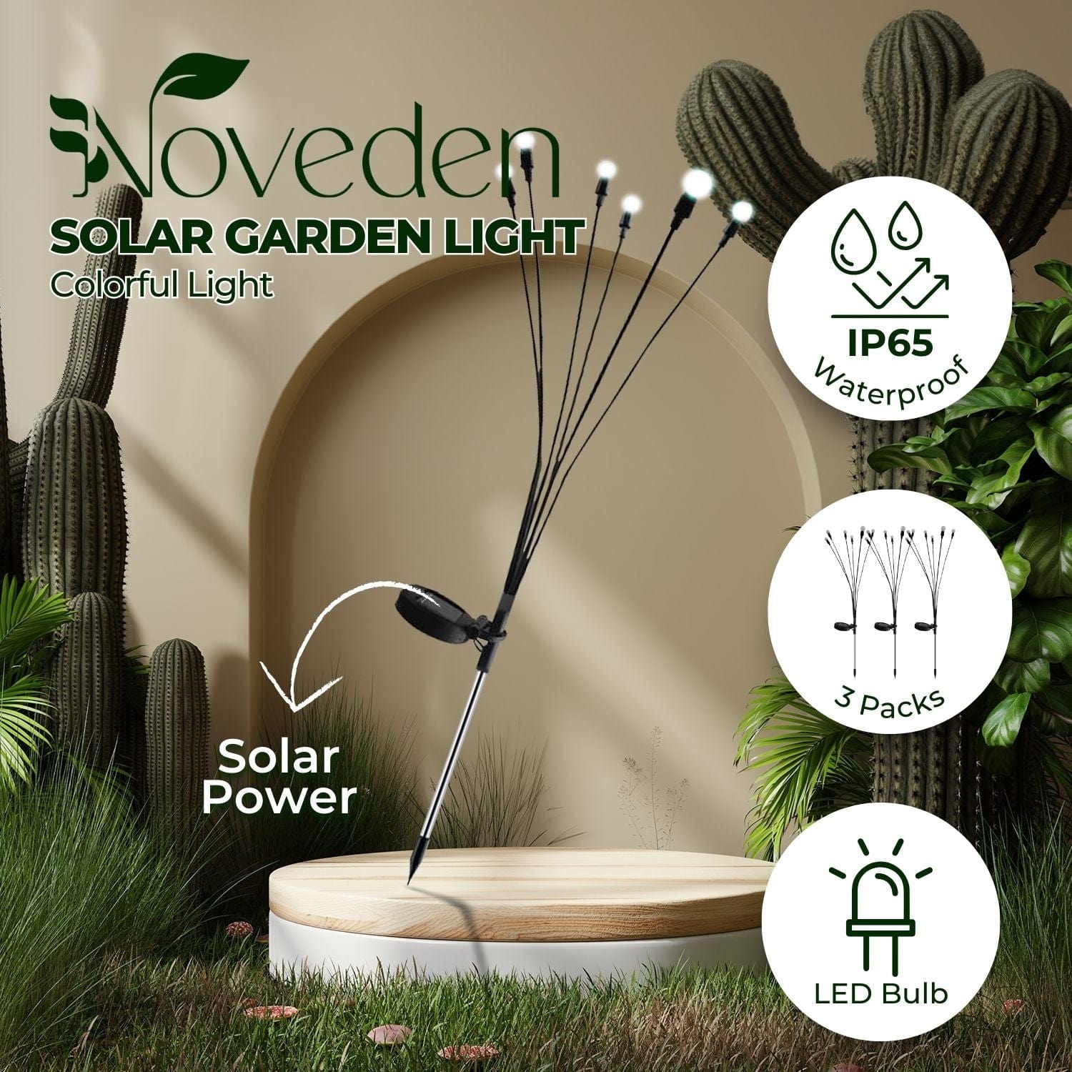 NOVEDEN 3 Pieces Solar Powered Firefly Lights (Color Light) NE-SL-109-ZL