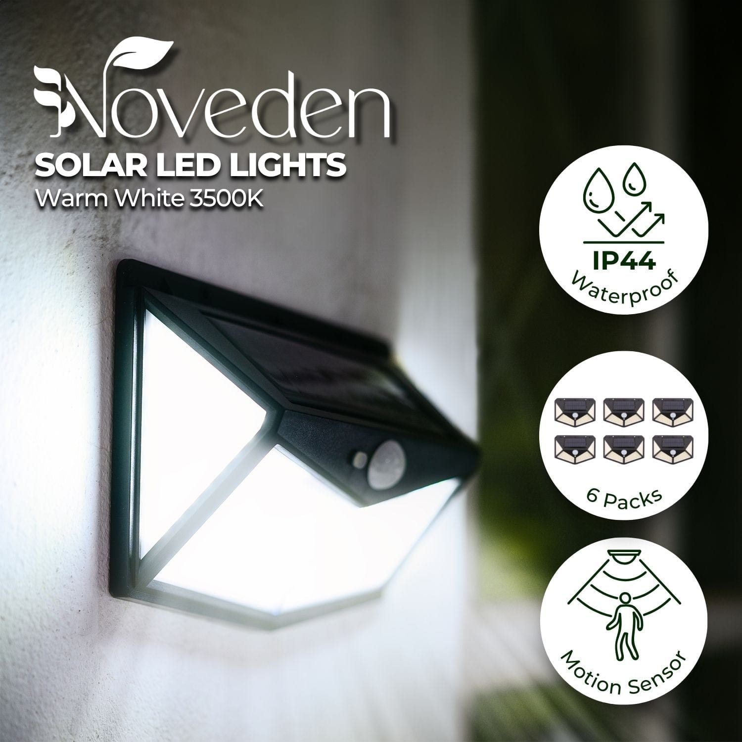 NOVEDEN 6 Packs Solar LED Lights with 3 Light Modes (Black)NE-SL-103-ZL