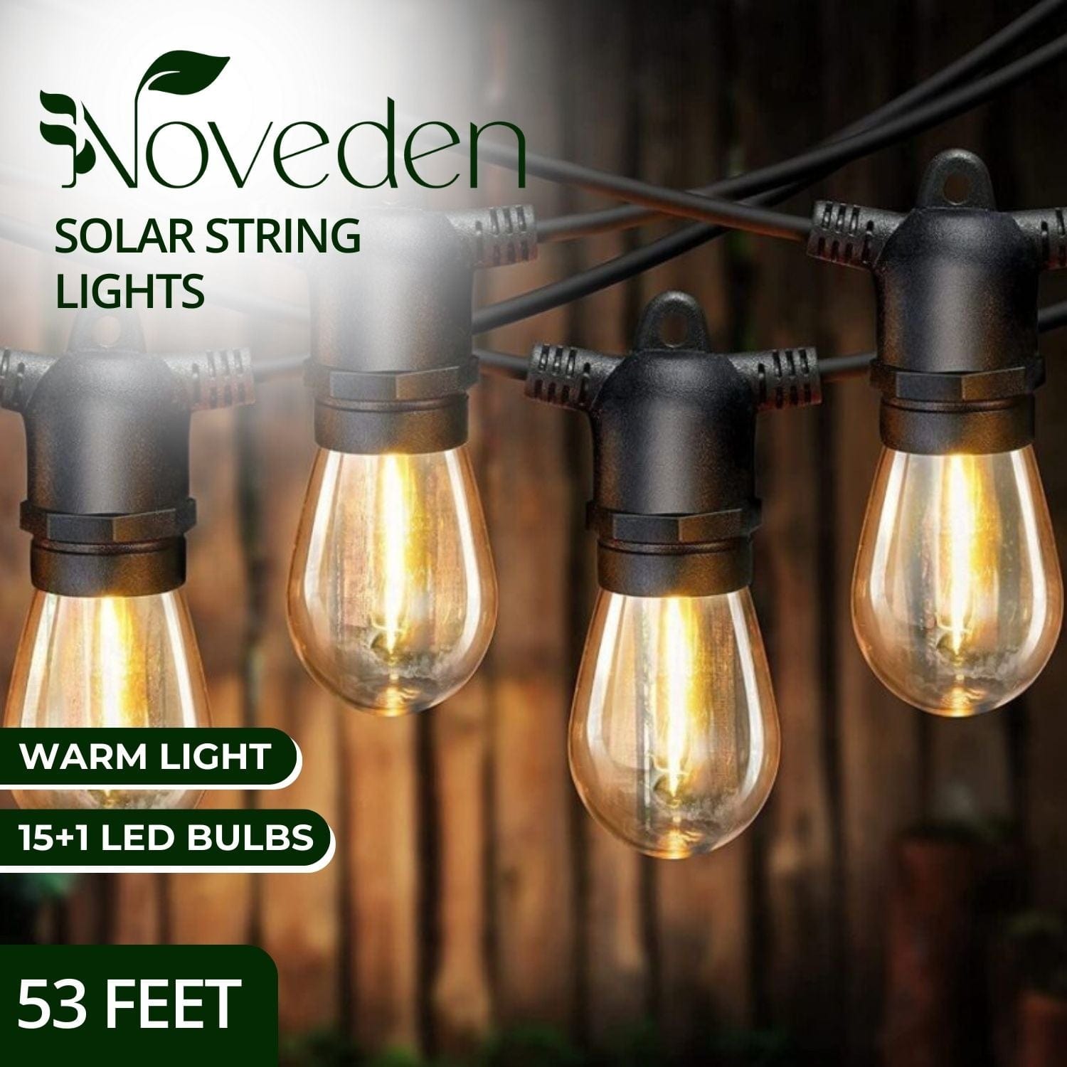 NOVEDEN 53FT 15+1 Bulbs LED Outdoor String Lights Garden Party Decoration