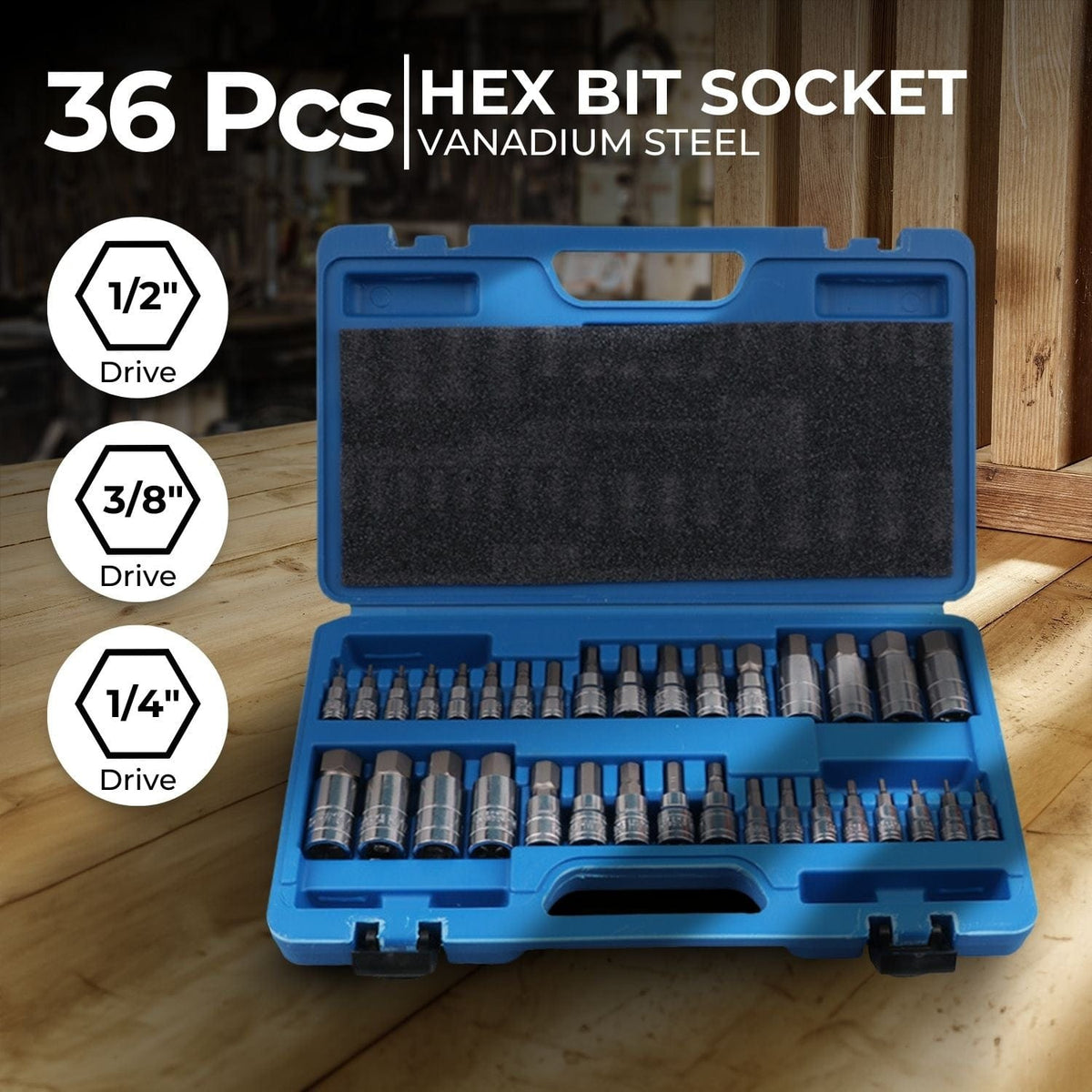 RYNOMATE Hex Bit Socket Set with 1/4&quot; 3/8&quot; 1/2&quot; Allen Key Adapter 34pc RNM-HBS-100-DZ