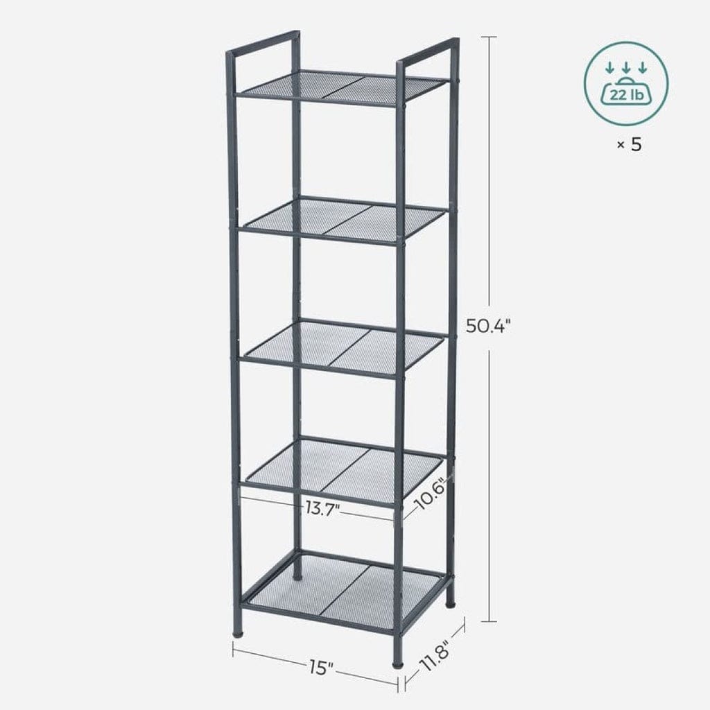 SONGMICS Bathroom Shelf 5-Tier Storage Rack with Adjustable Shelf Black