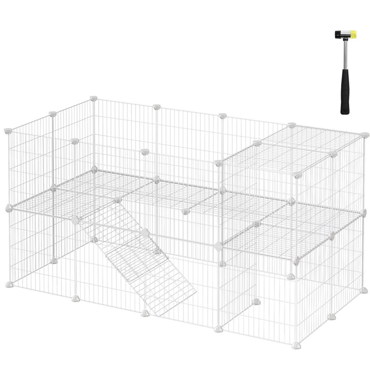 SONGMICS Metal Wire Two-Story Pet Playpen with Zip Ties White