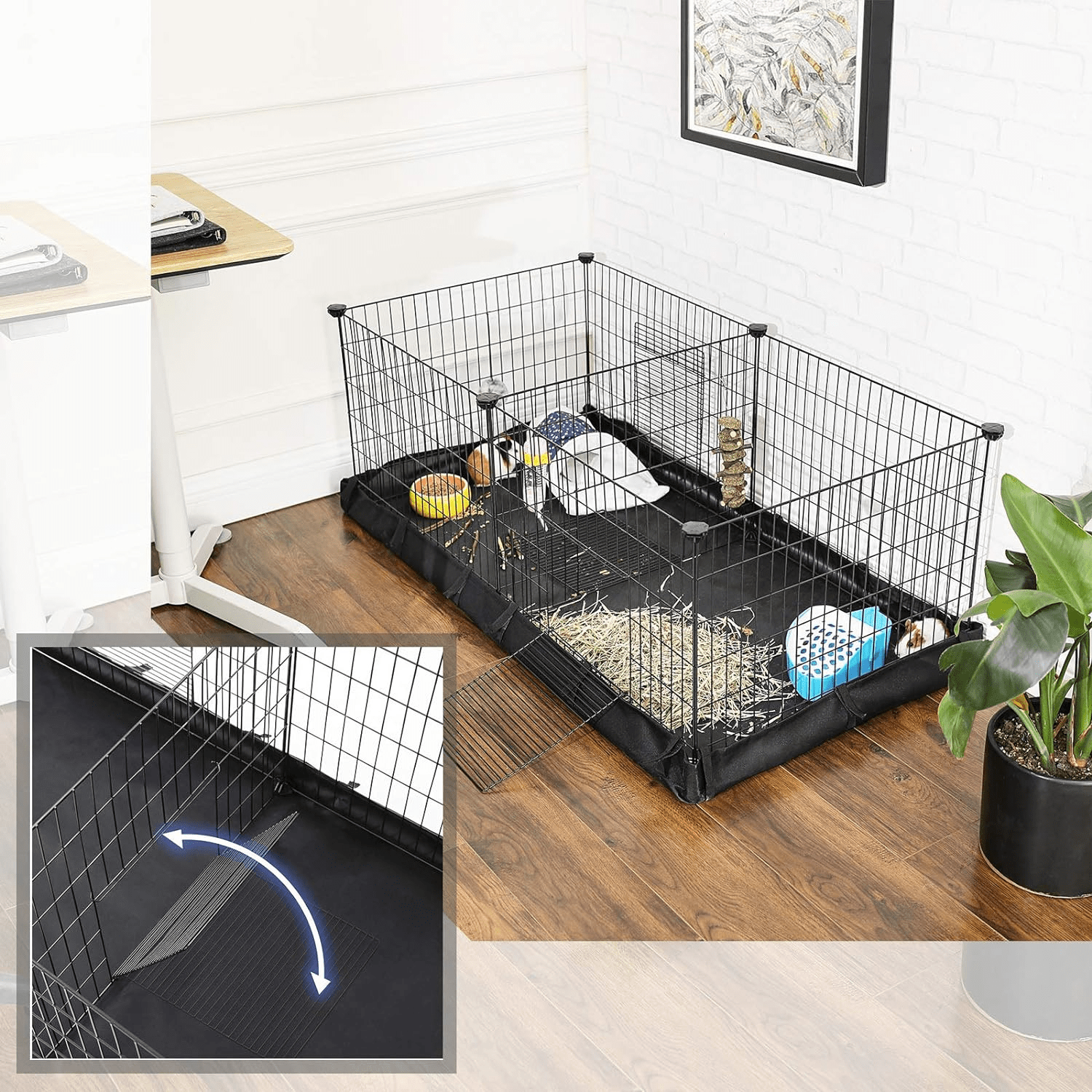 SONGMICS 3 Doors Pet Playpen with Divider Panel and Floor Mat Black