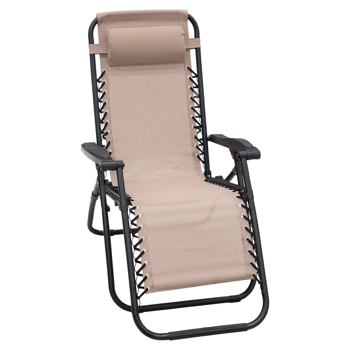 Wallaroo Zero Gravity Reclining Deck Lounge Sun Beach Chair Outdoor Folding Camping - Beige