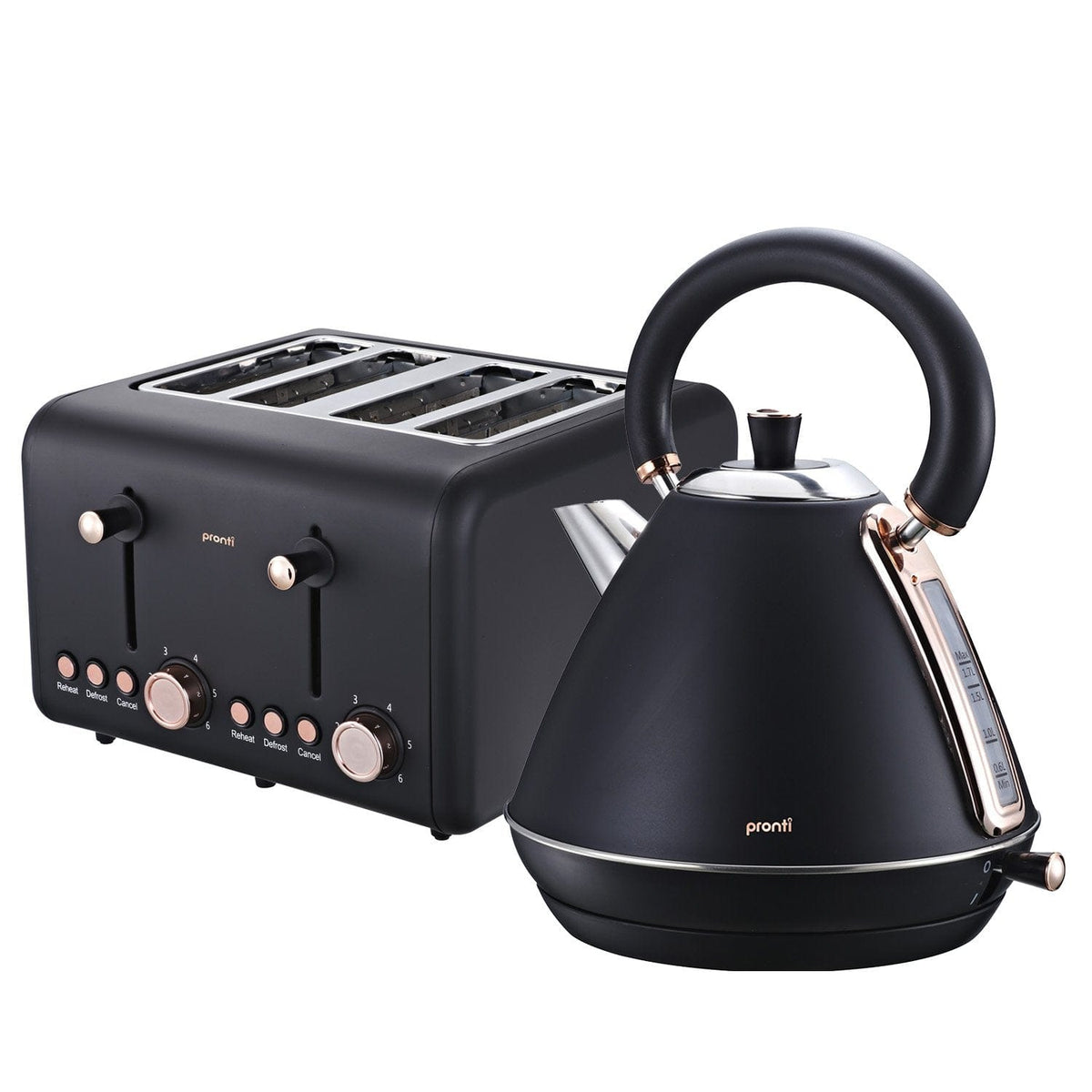 Pronti Rose Trim Collection Toaster &amp; Kettle Bundle - Black