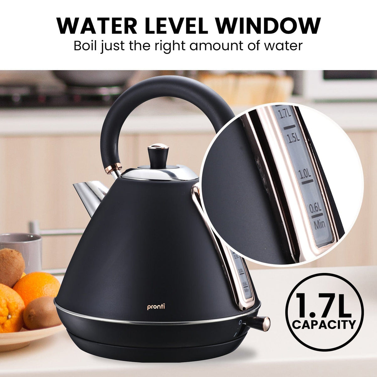 Pronti Rose Trim Collection Toaster &amp; Kettle Bundle - Black