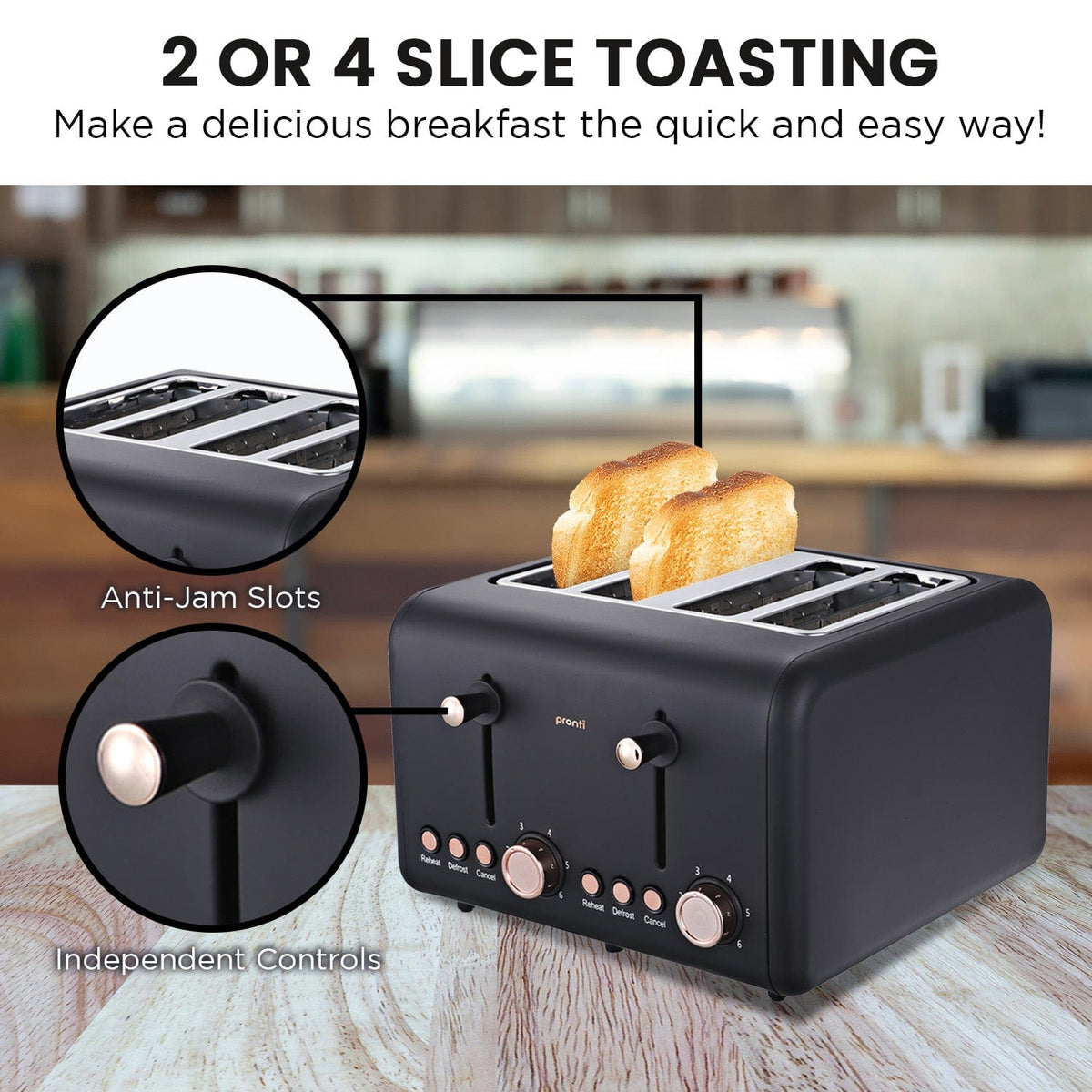 Pronti Rose Trim Collection Toaster &amp; Kettle Bundle - Black