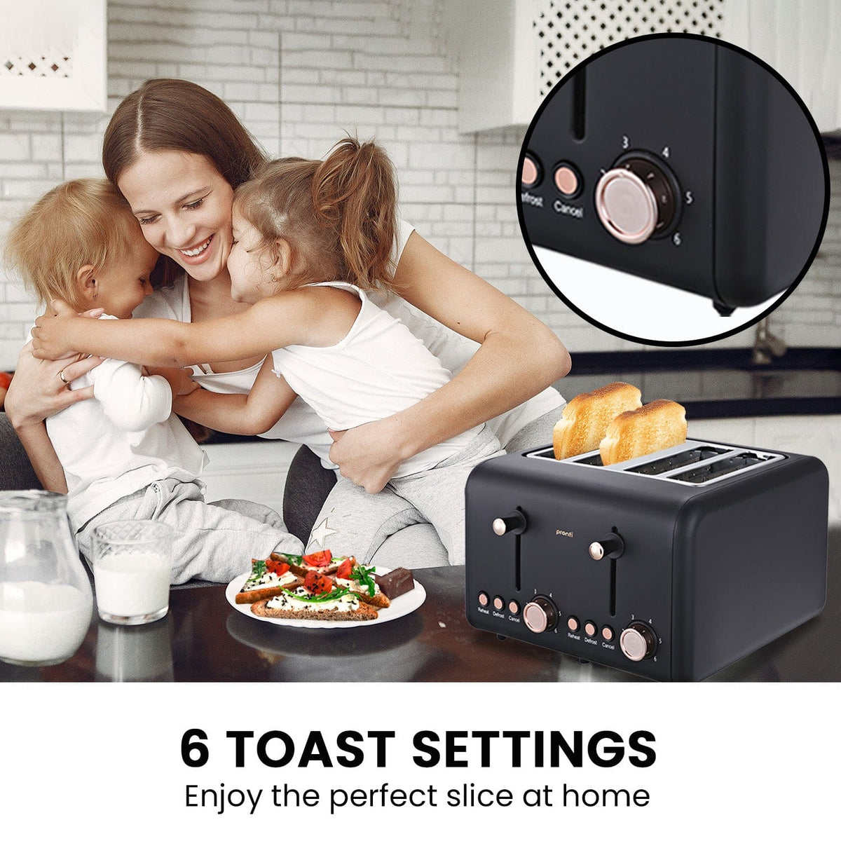 Pronti Rose Trim Collection Toaster &amp; Kettle Bundle - Black