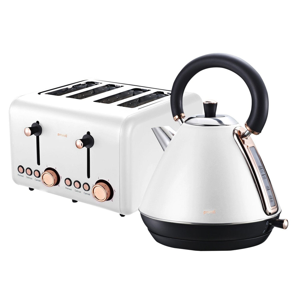 Pronti Rose Trim Collection Toaster &amp; Kettle Bundle - White