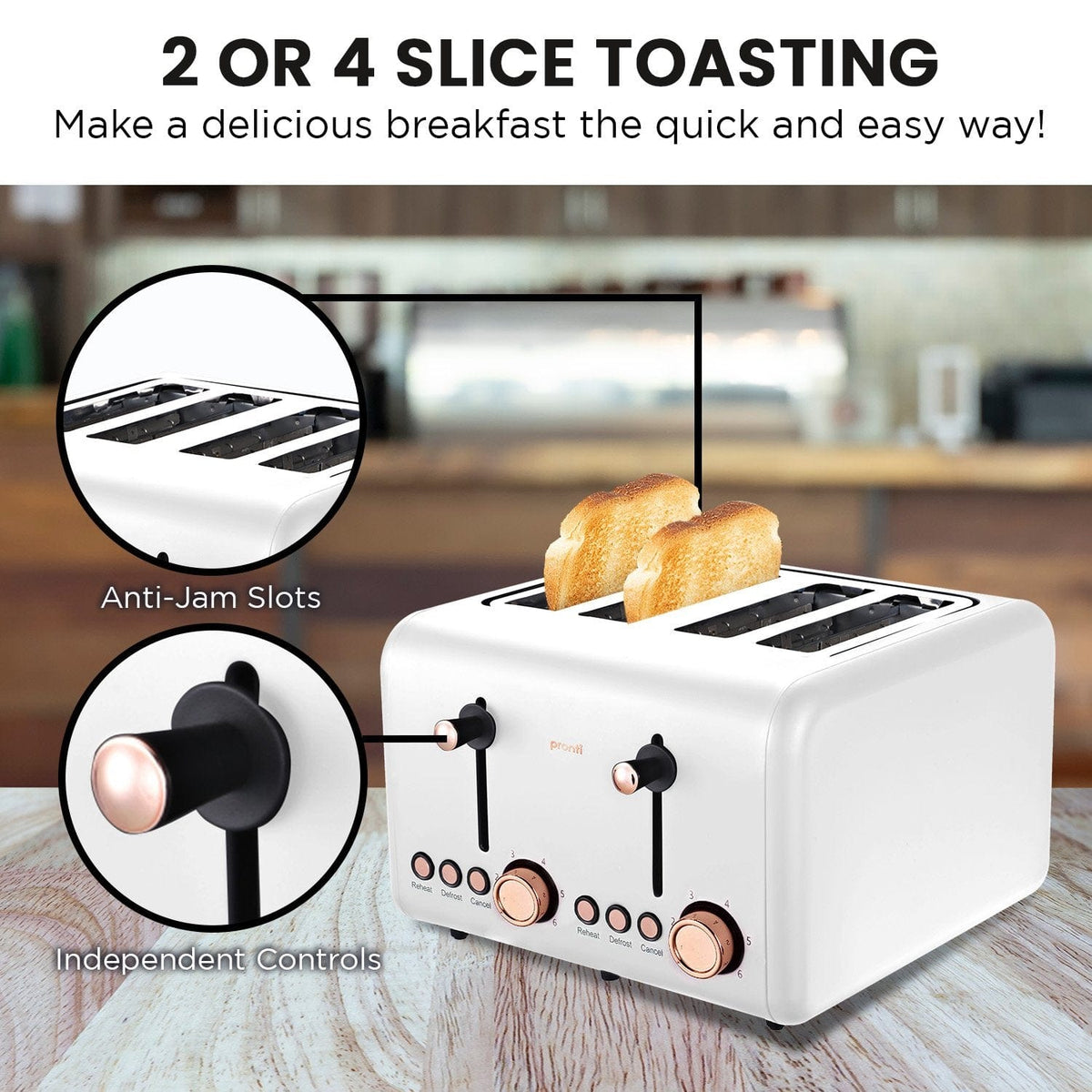 Pronti Rose Trim Collection Toaster &amp; Kettle Bundle - White
