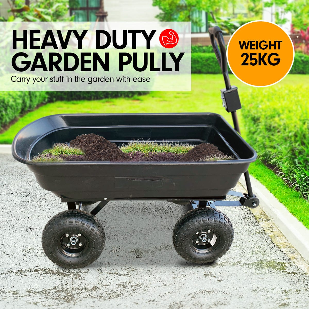 Kartrite Garden Dump Cart Dumper Wagon Carrier Wheel Barrow 125L