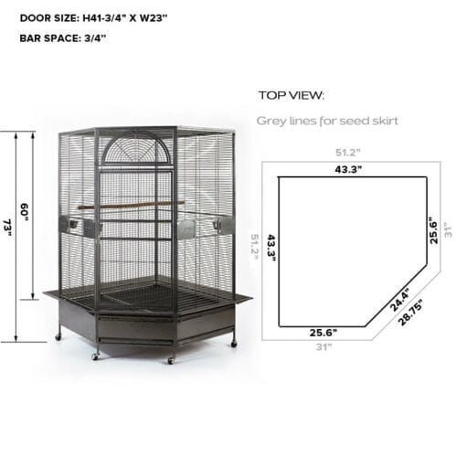 YES4PETS 185cm XXL Corner Bird Cage Pet Parrot Aviary Perch Castor Wheel