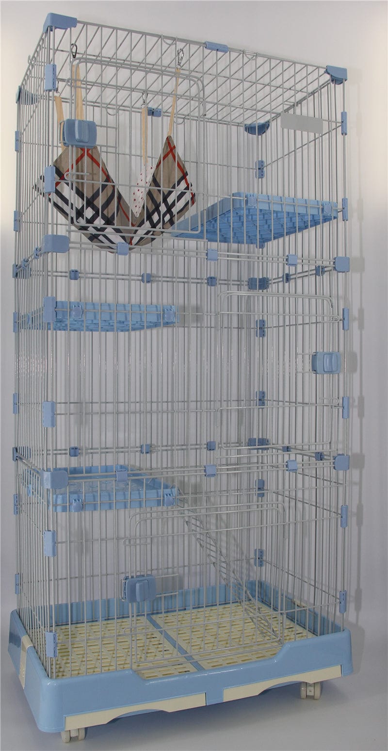 YES4PETS 179 cm Blue Pet 4 Level Cat Cage House With Litter Tray &amp; Wheel 82x57x179 CM