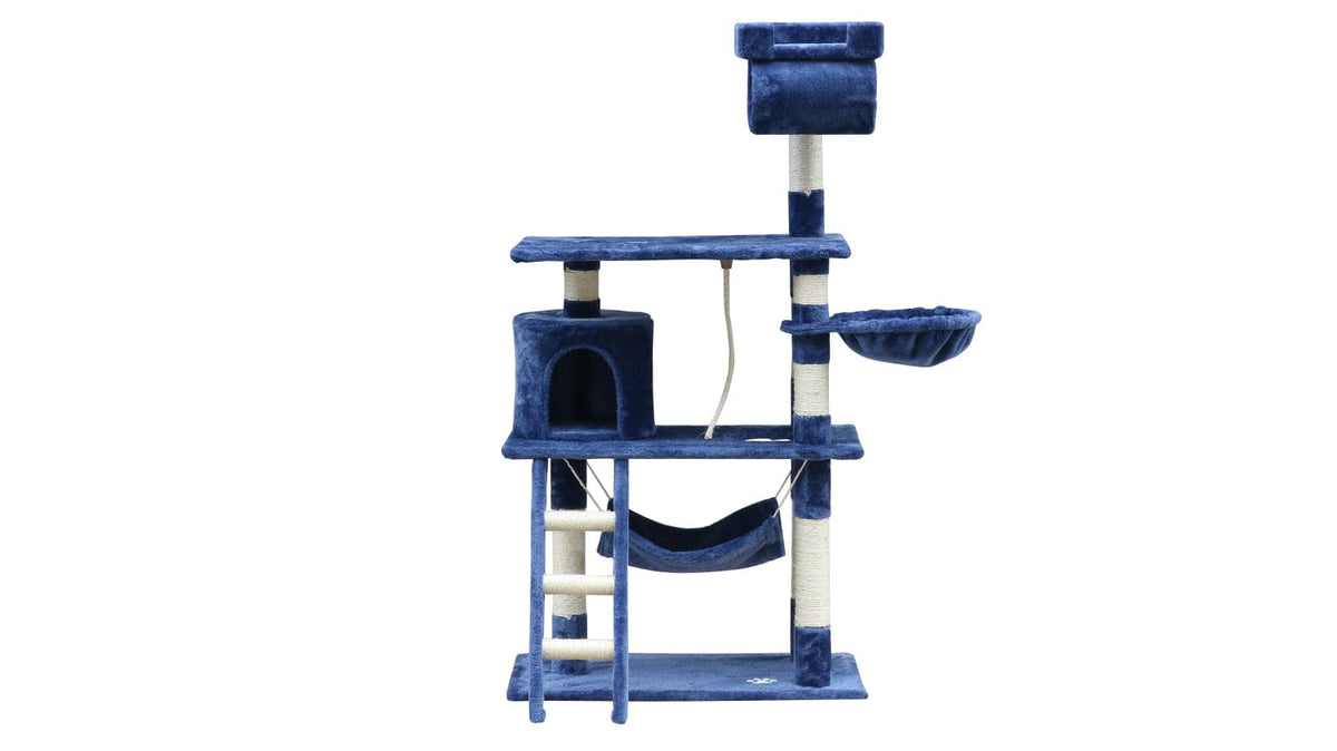 YES4PETS 140 cm Cat Kitten Scratching Post Tree W ladder &amp; Hammock-Blue