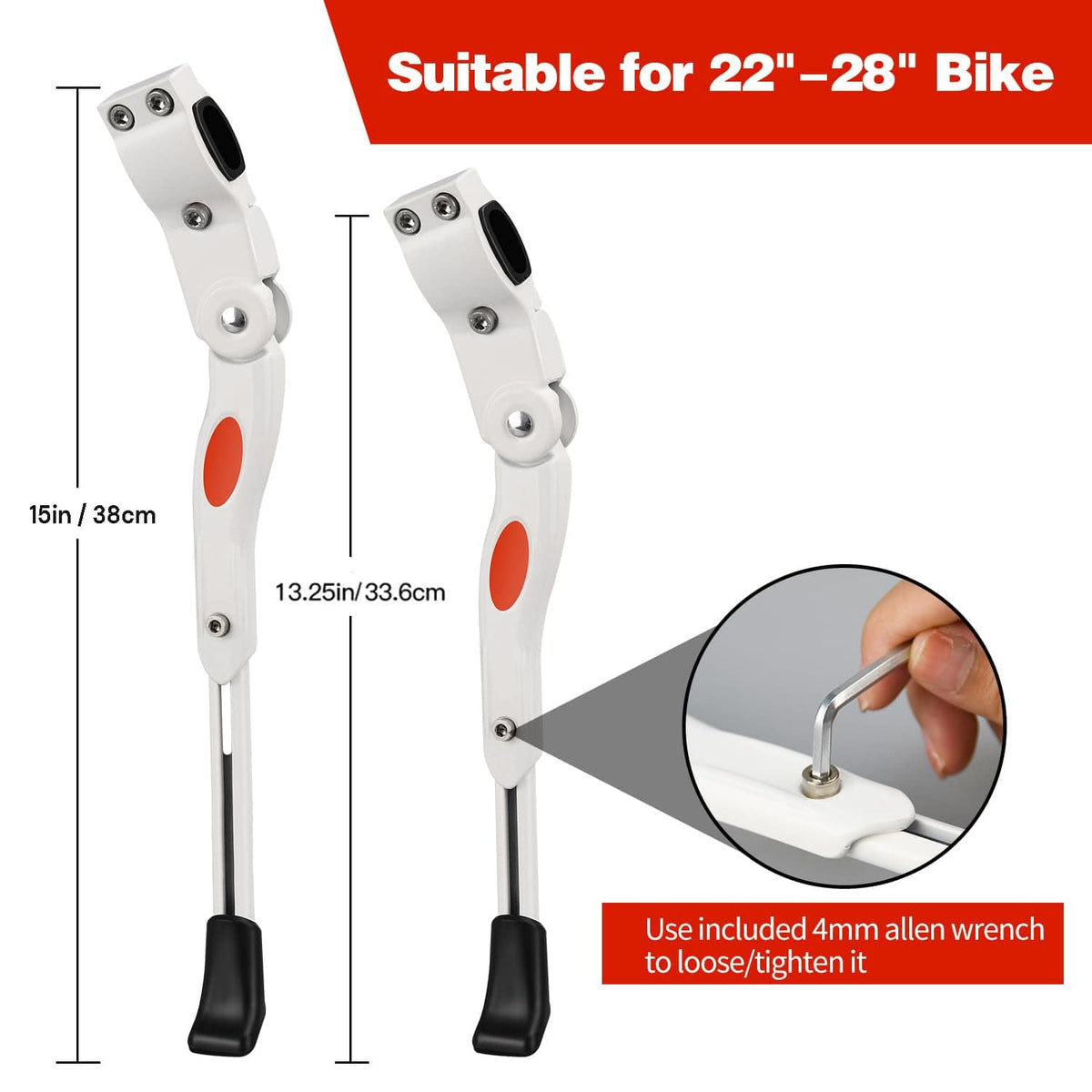 Adjustable Bike Kickstand Kickstand Rear Bicycle Stand for Bike 22&quot;-28&quot; White