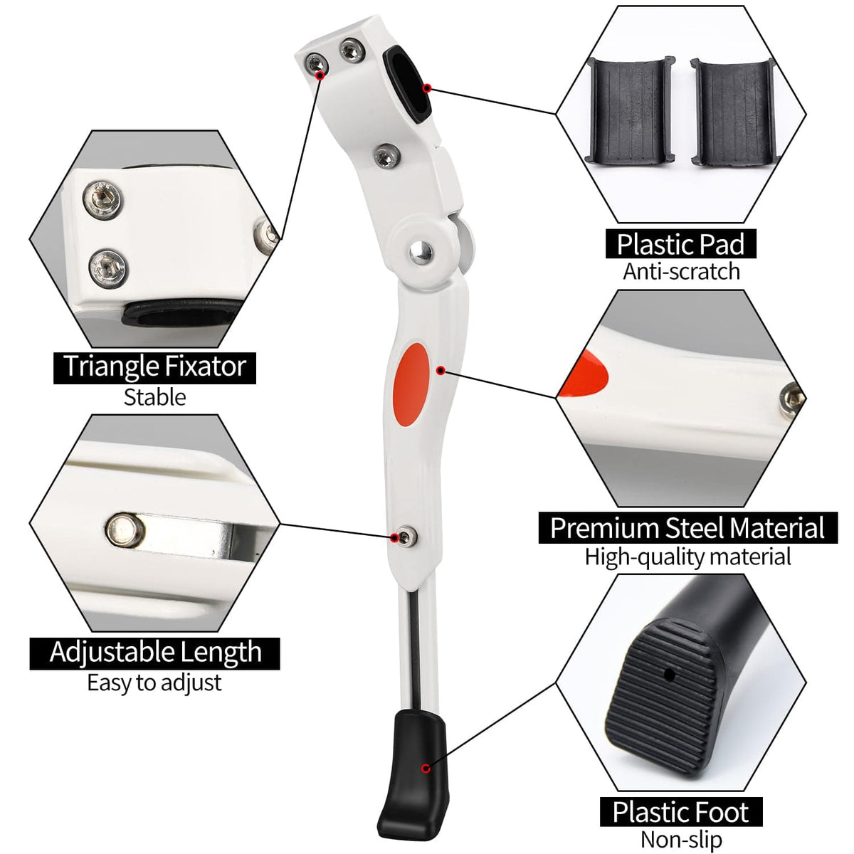 Adjustable Bike Kickstand Kickstand Rear Bicycle Stand for Bike 22&quot;-28&quot; White