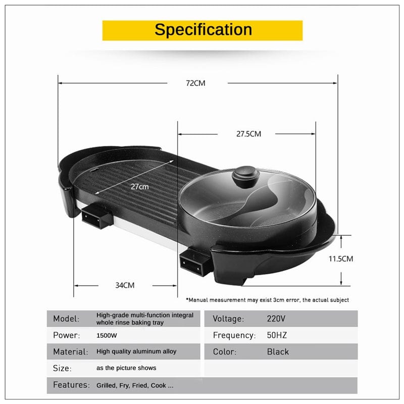 2 in 1 BBQ Barbecue Electronic Pan Grill Teppanyaki Hot Pot Hotpot Steamboat