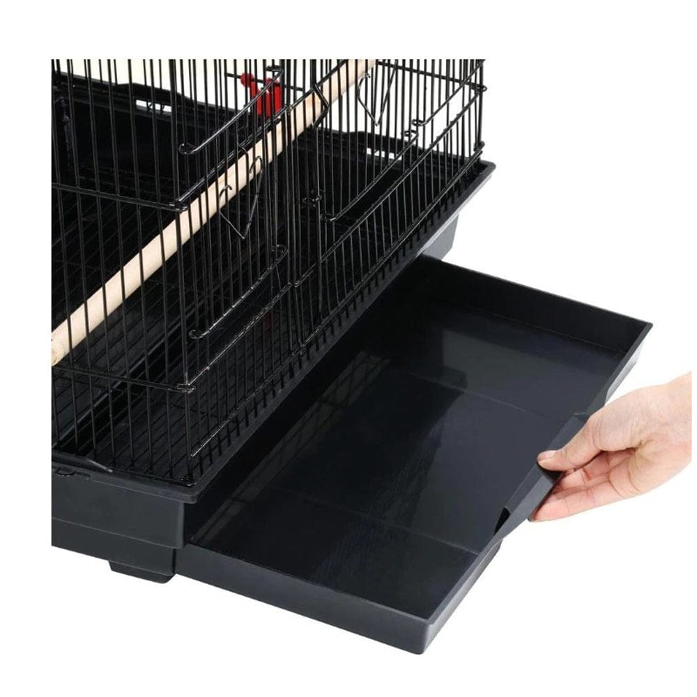 92cm Large Portable Wire Bird Cage Birdcage Parrot Cage Wooden Stand Pole Feeding Cup Black