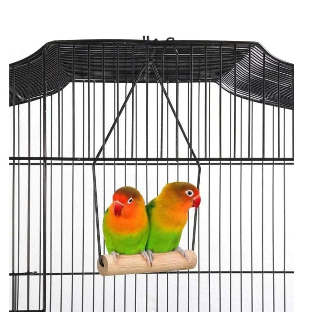 92cm Large Portable Wire Bird Cage Birdcage Parrot Cage Wooden Stand Pole Feeding Cup Black