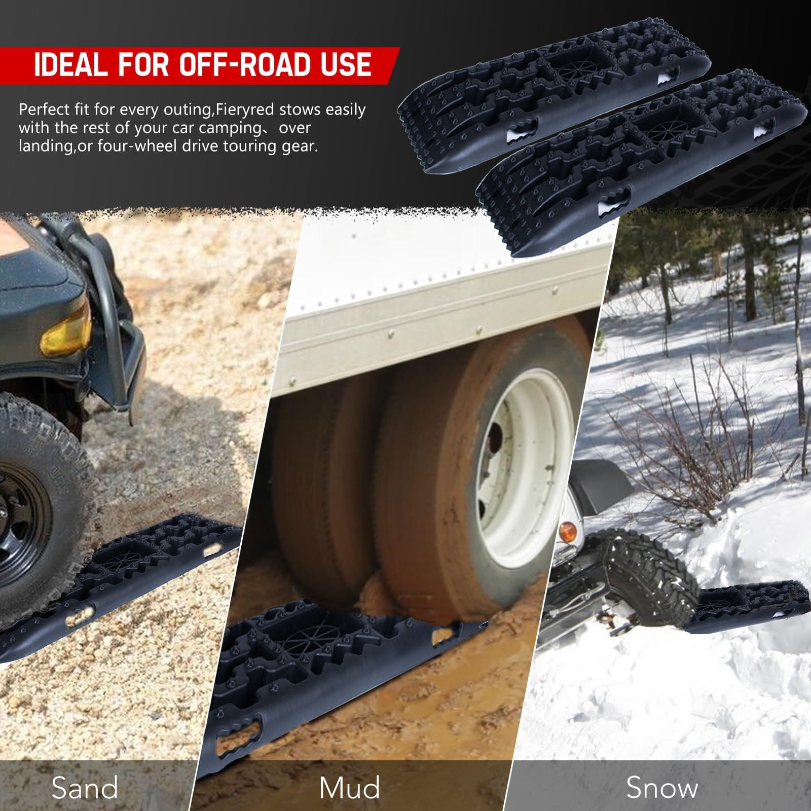 Traction Boards 2 PCS Recovery Tracks with Jack Base 4WD Tire Traction Mat Recovery Boards Rescue Board