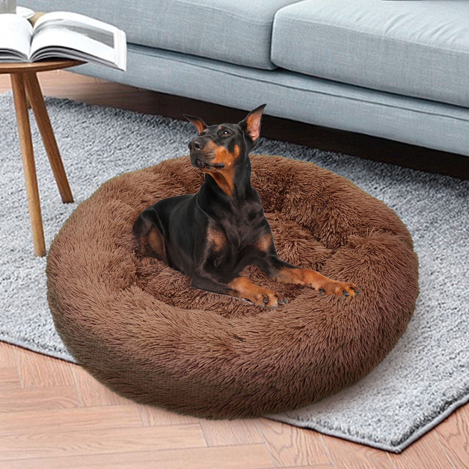 Pawfriends Pet Dog Bed Bedding Warm Plush Round Soft Dog Nest Light Coffee XXL 120cm