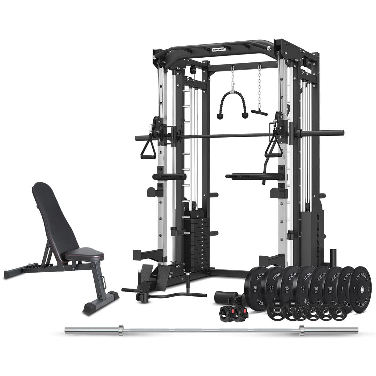 CORTEX SM-25 6-in-1 Power Rack with Smith &amp; Cable Machine + BN6 Bench + 130kg Olympic Weight Plate &amp; Barbell Package