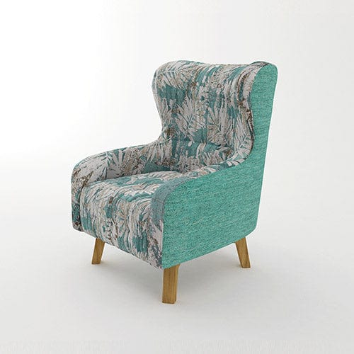 Armchair High back Lounge Accent Chair Designer Printed Fabric Upholstery with Wooden Leg