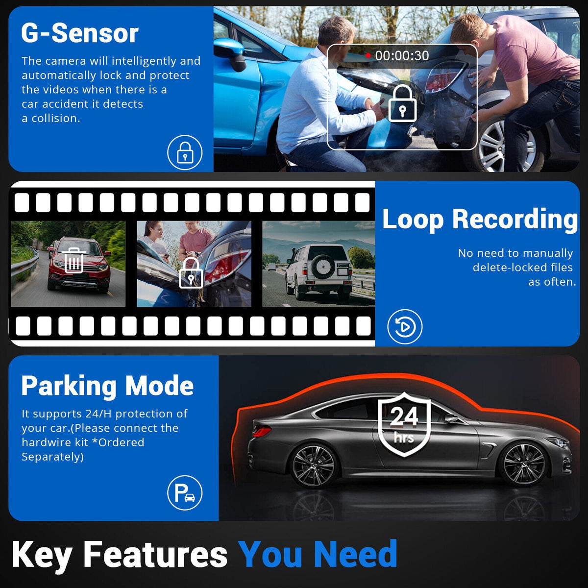 Wifi 10&quot; 2K Dash Cam RearView Camera Reversing Recorder Comes with Free 32GB Card