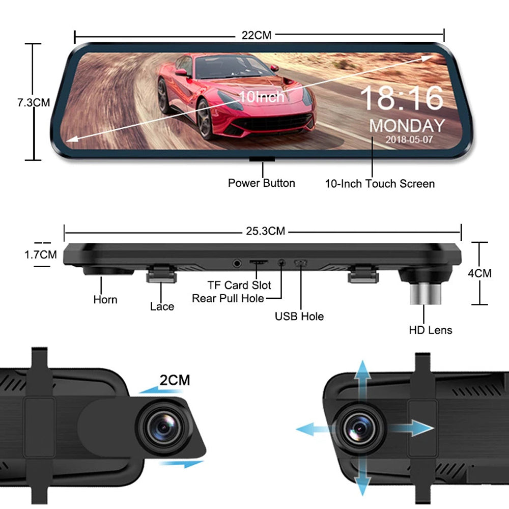 Wifi 10&quot; 2K Dash Cam RearView Camera Reversing Recorder Comes with Free 32GB Card