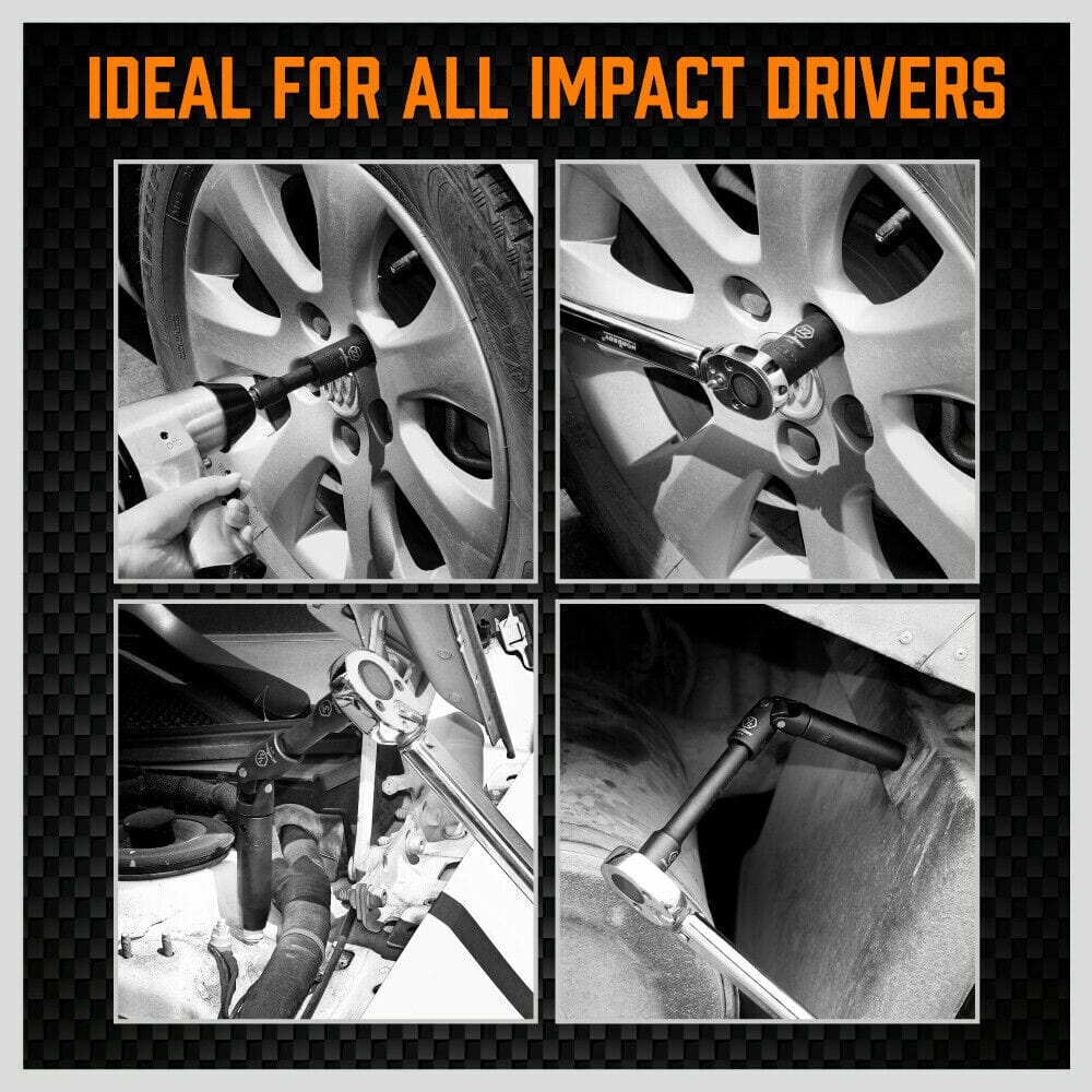 19Pc Deep Socket Set Impact 1/2&quot; Drive Extension Bars Flexible Adapter 10-24mm