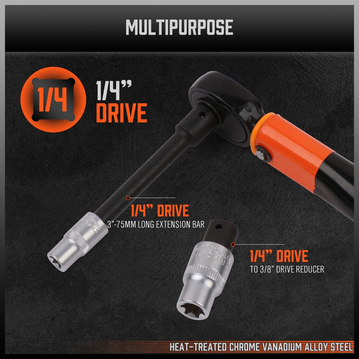 HORUSDY 3Pc 1/4&quot; Drive Click Torque Wrench Ratchet Socket with Adaptor Extension