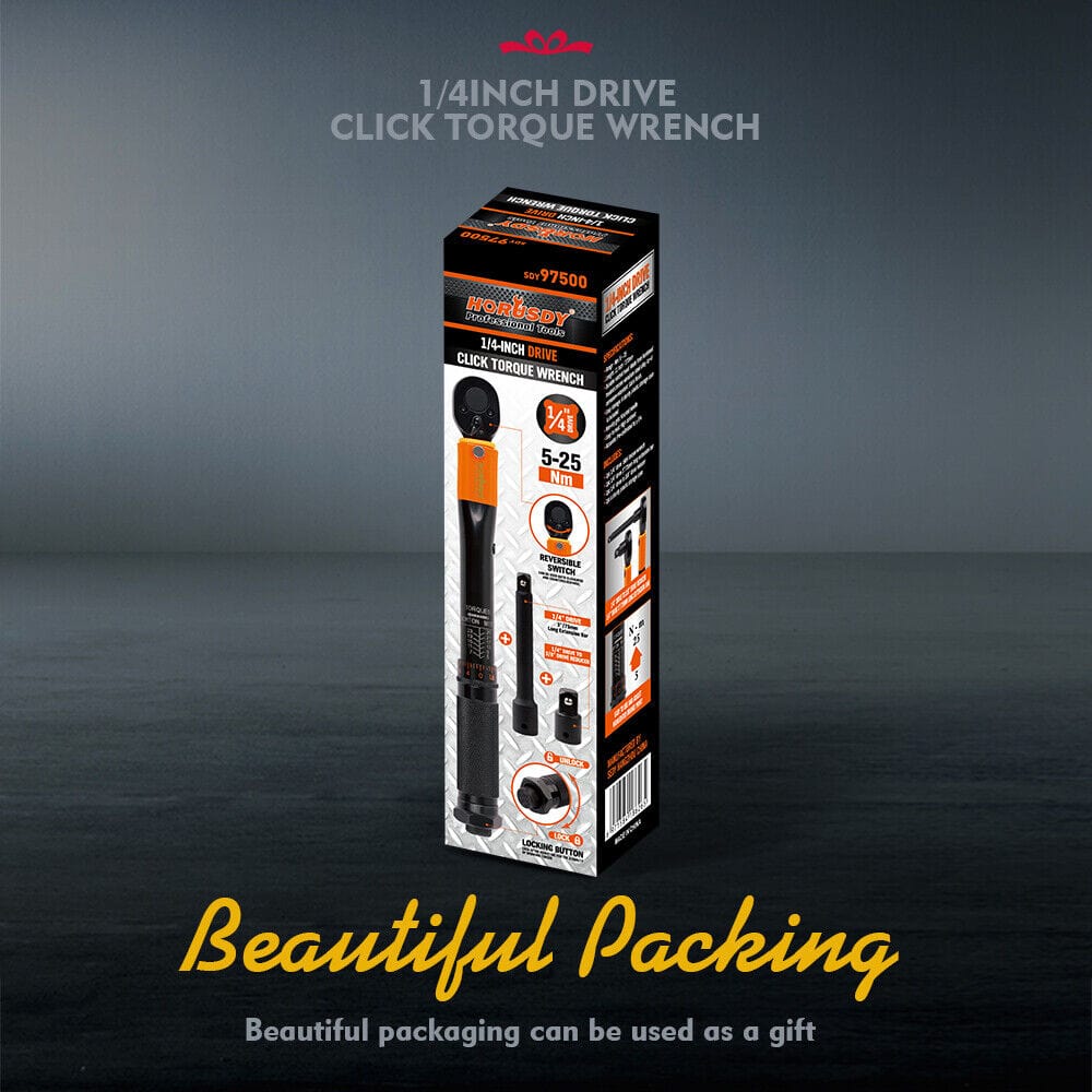 HORUSDY 3Pc 1/4&quot; Drive Click Torque Wrench Ratchet Socket with Adaptor Extension