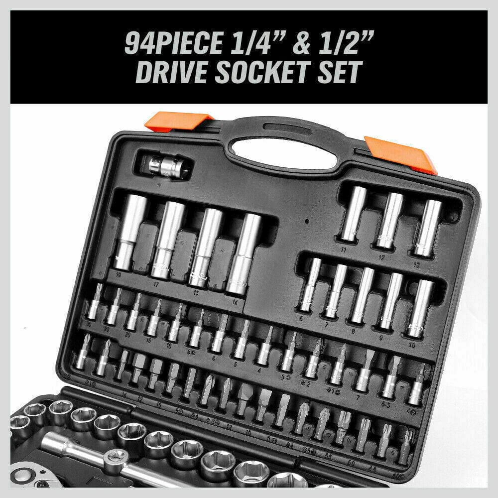 94Pc Socket Ratchet Wrench Set Screwdriver Bits Extension Torx Hex 1/4&quot; 1/2&quot; Dr.