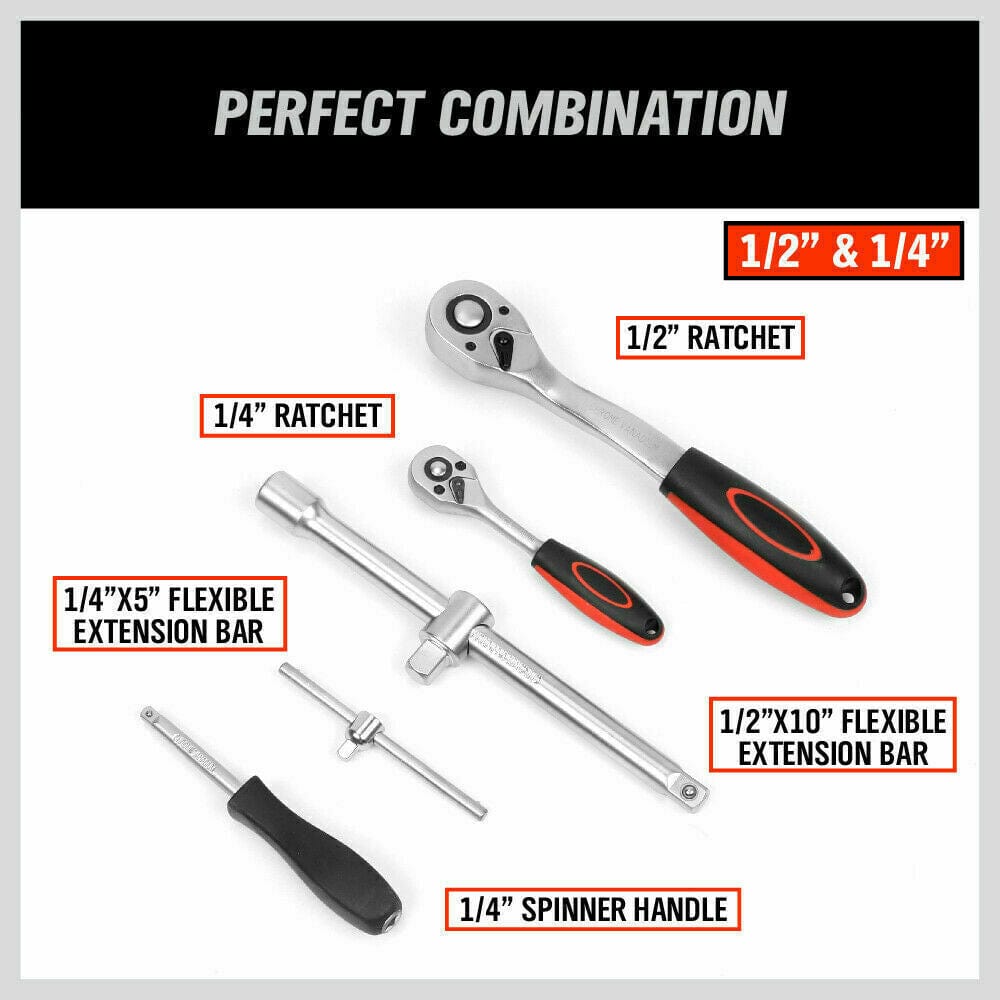 94Pc Socket Ratchet Wrench Set Screwdriver Bits Extension Torx Hex 1/4&quot; 1/2&quot; Dr.