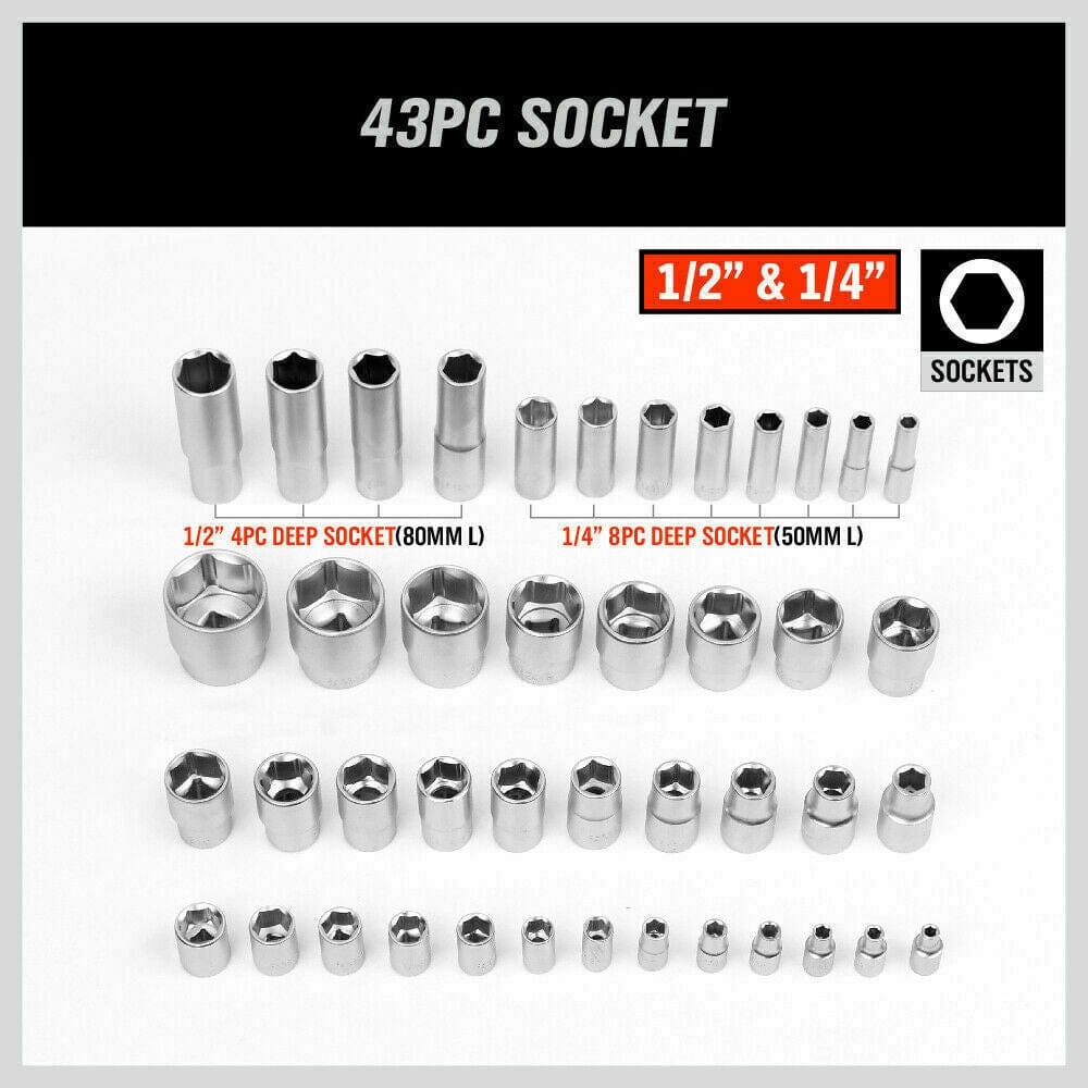 94Pc Socket Ratchet Wrench Set Screwdriver Bits Extension Torx Hex 1/4&quot; 1/2&quot; Dr.