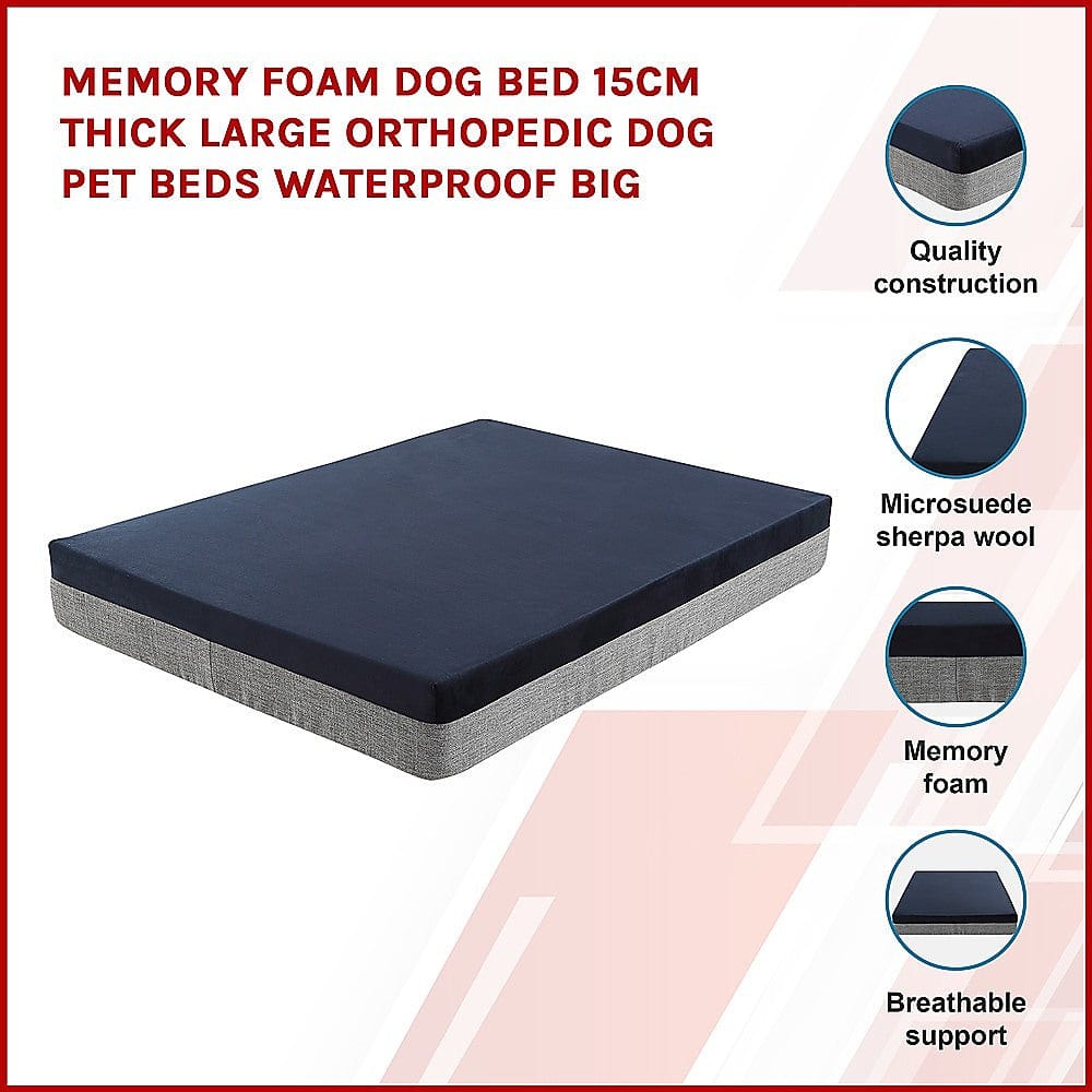 Memory Foam Dog Bed 15CM Thick Large Orthopedic Dog Pet Beds Waterproof Big