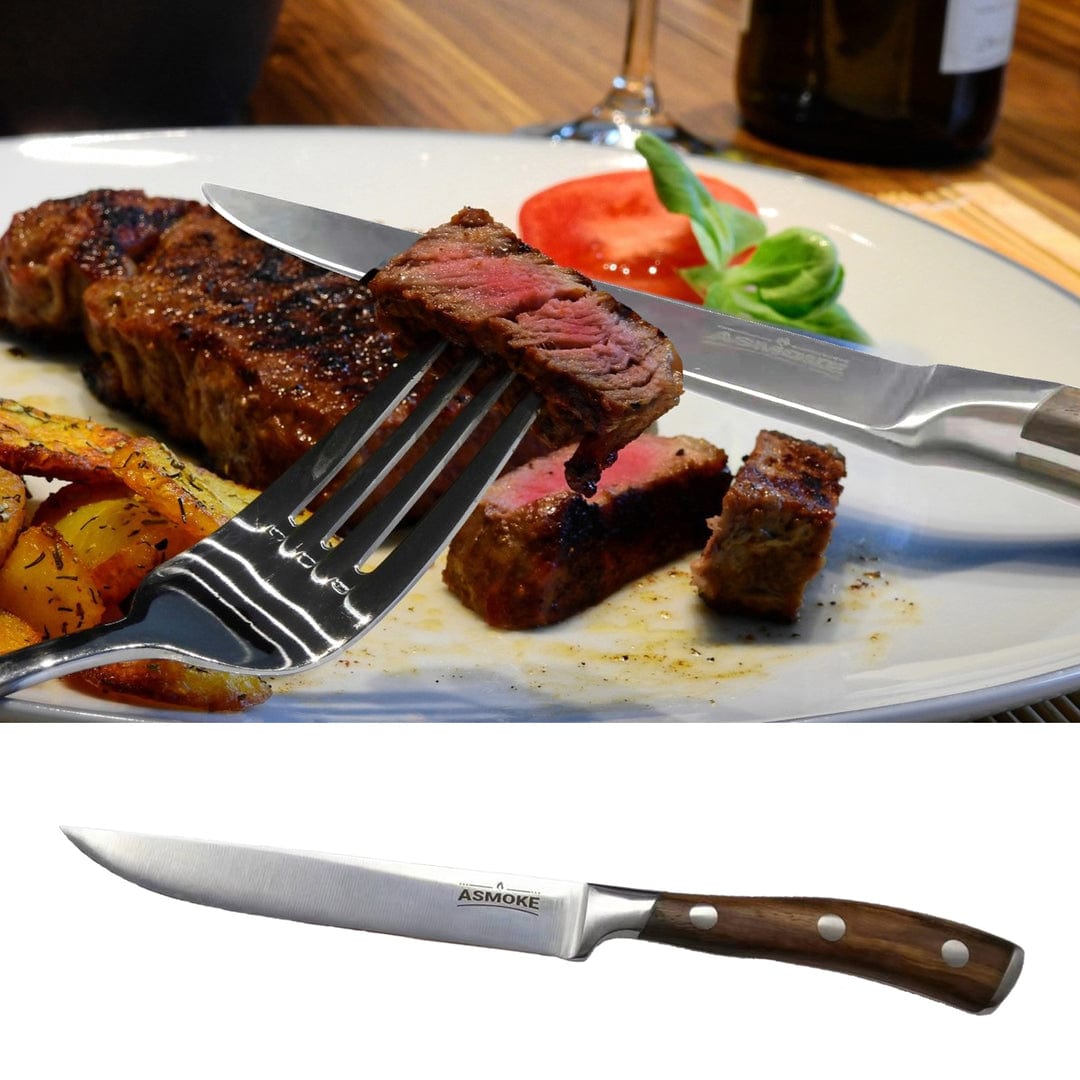 ASMOKE STEAK KNIFE SET OF 4, PAKKAWOOD HANDLE