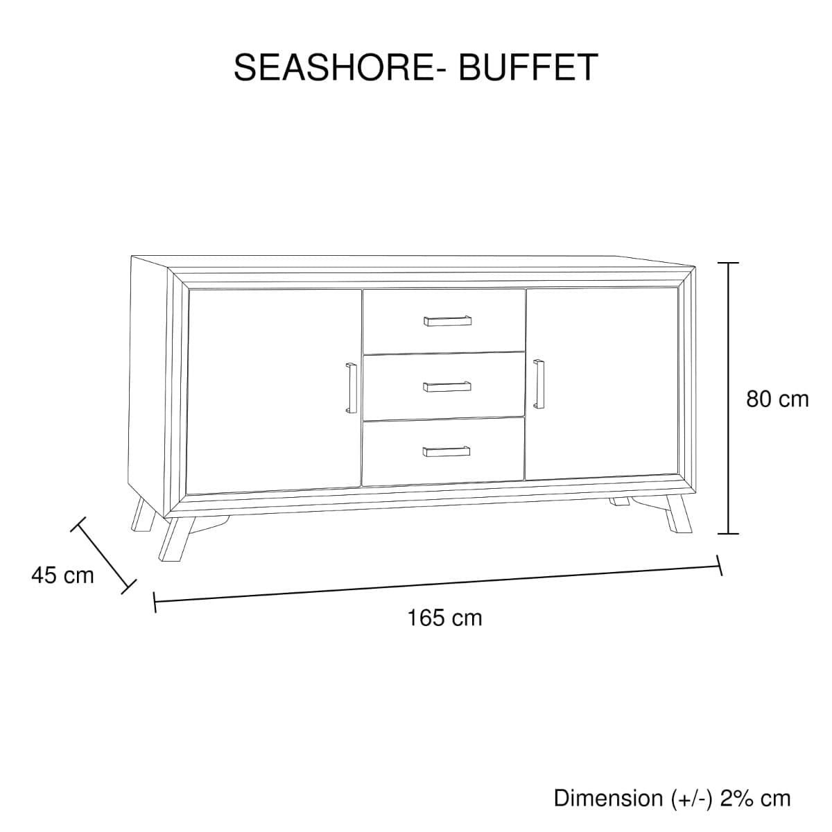 Buffet Sideboard in Silver Brush Colour with Solid Acacia & Veneer Wooden Frame Storage Cabinet with Drawers